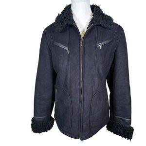 GALLERY Black Faux Suede Sherpa Lined‎ Moto Jacket Women's Size M